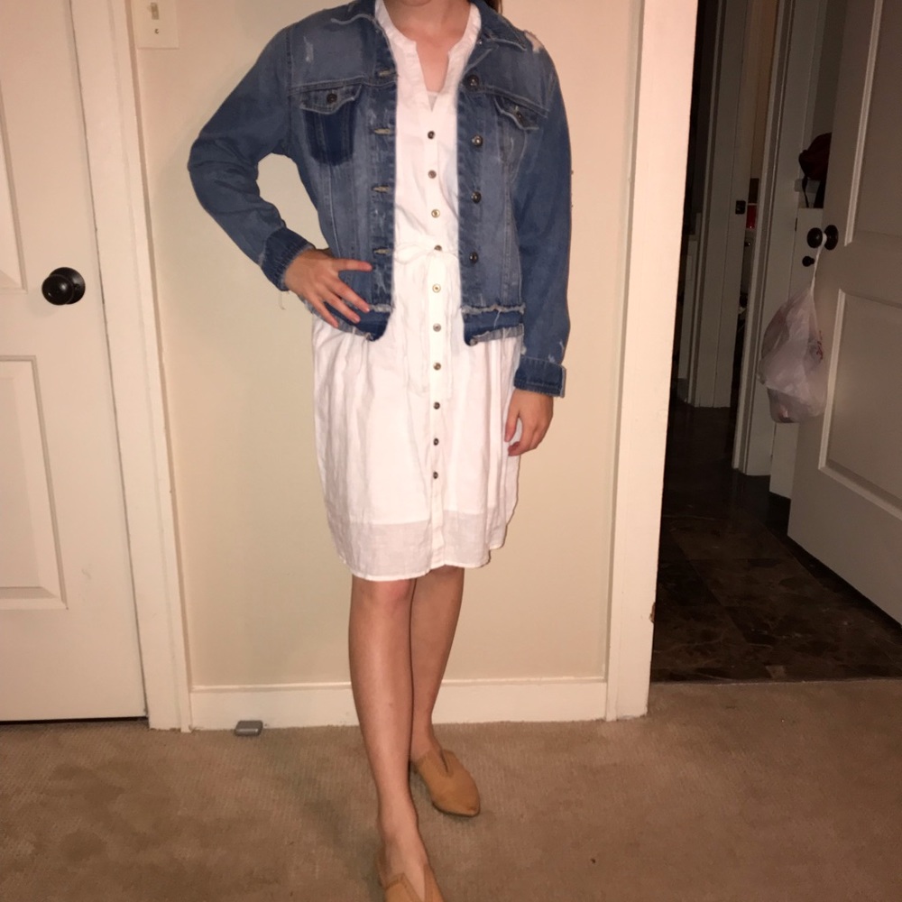 White button up linen dress